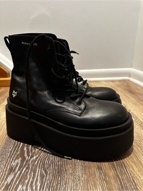 Naked Wolfe saturn blackPlatform Lace-Up Boots Size 10